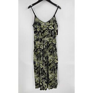 Tropical Print Guacho Jumpsuit Women Sz L w/ Pockets & Adj Spaghetti Straps
